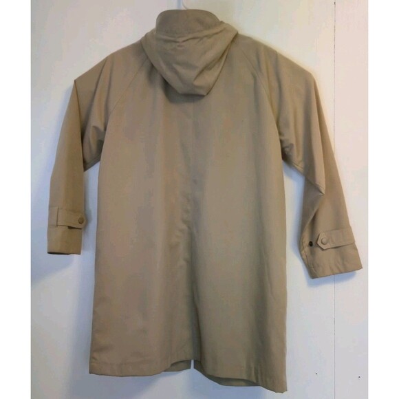LL Bean Trench Coat Womens Small Petite Jacket Hooded Hoodie Beige Outdoor Camp - Picture 6 of 8